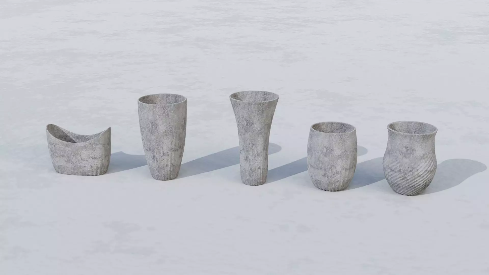 Outdoor concrete vase set 3D model_0