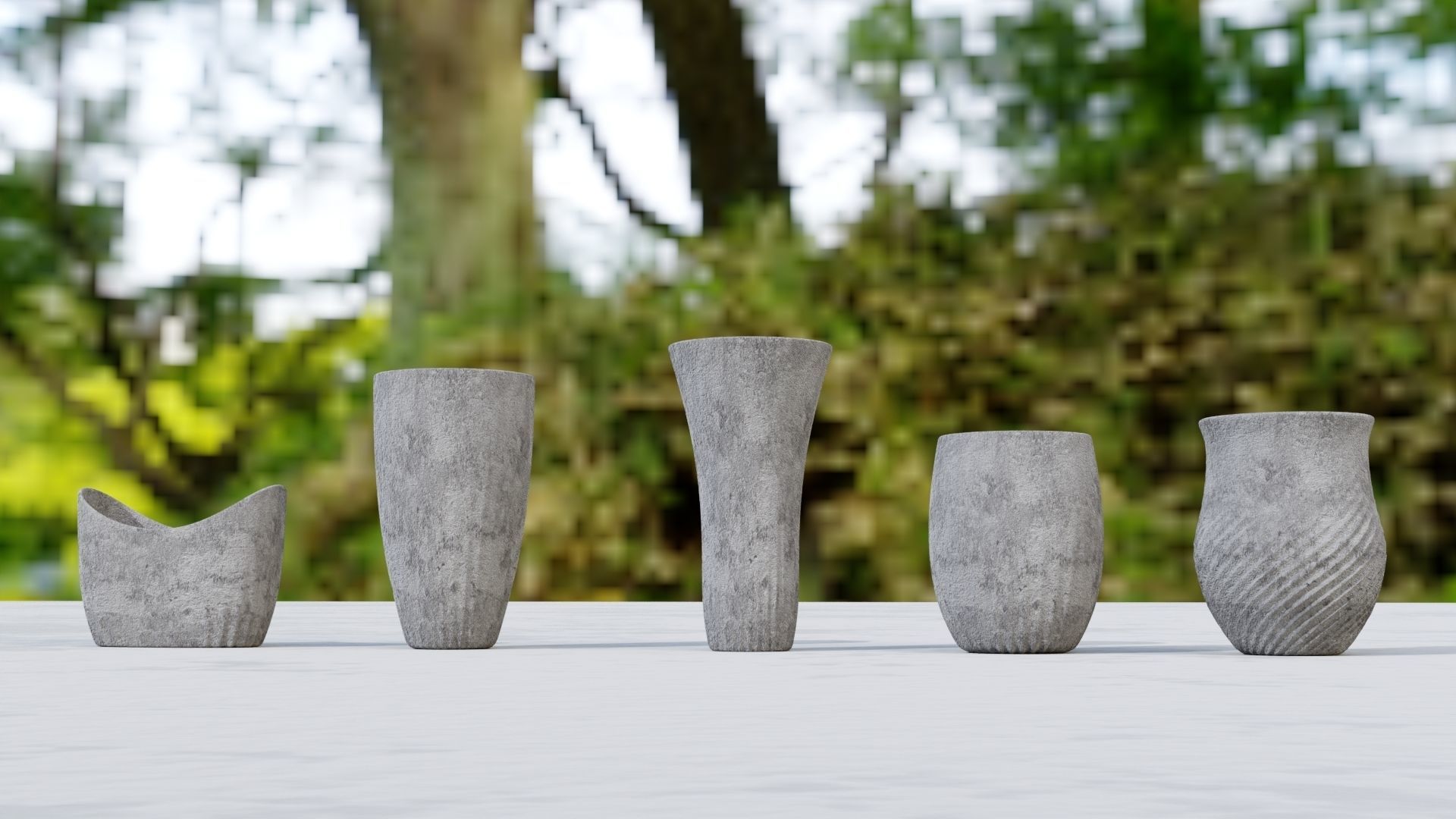 Outdoor concrete vase set 3D model_7