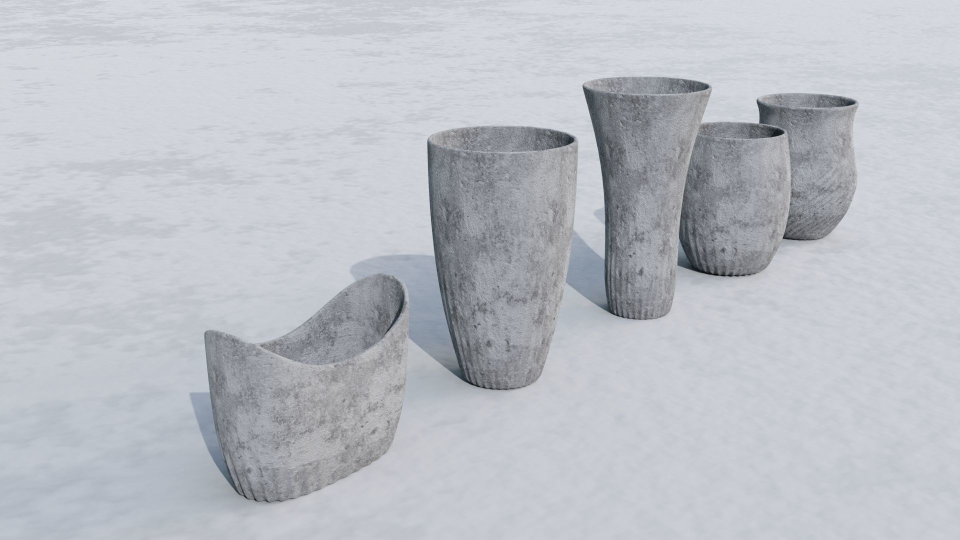Outdoor concrete vase set 3D model_8