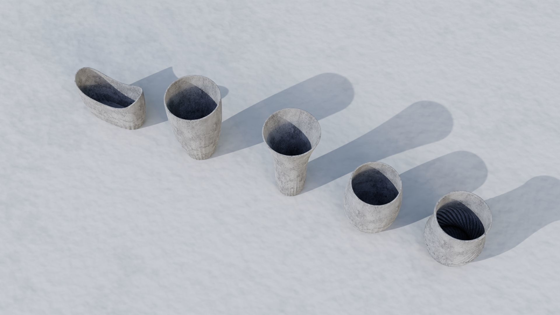 Outdoor concrete vase set 3D model_1