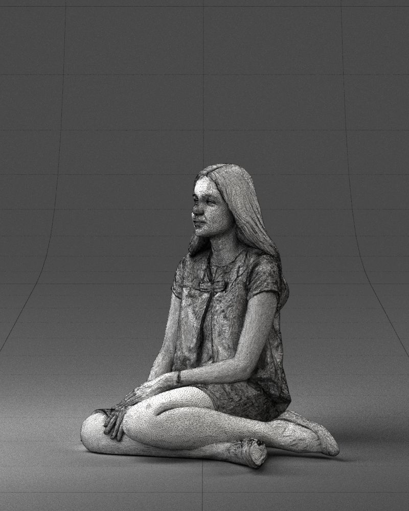 000196 Sitting Young Woman with Note 1016 3D model_29
