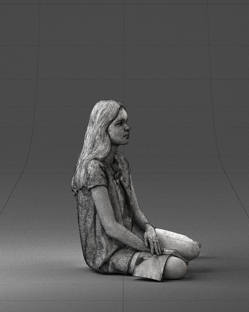 000196 Sitting Young Woman with Note 1016 3D model_11