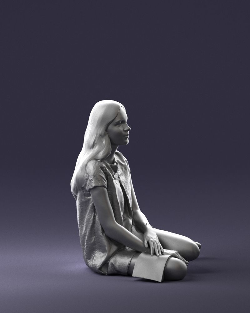 000196 Sitting Young Woman with Note 1016 3D model_10