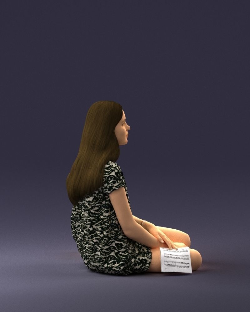 000196 Sitting Young Woman with Note 1016 3D model_12