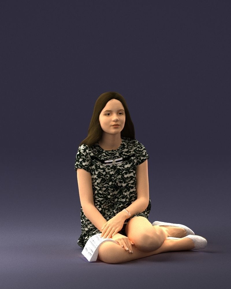 000196 Sitting Young Woman with Note 1016 3D model_3