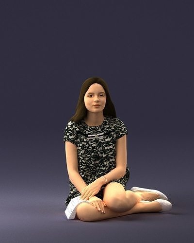 000196 Sitting Young Woman with Note 1016 3D model