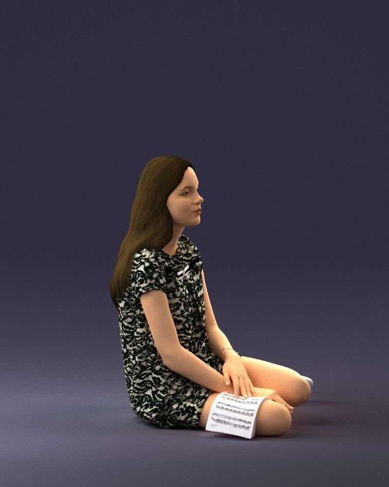 000196 Sitting Young Woman with Note 1016 3D model_9