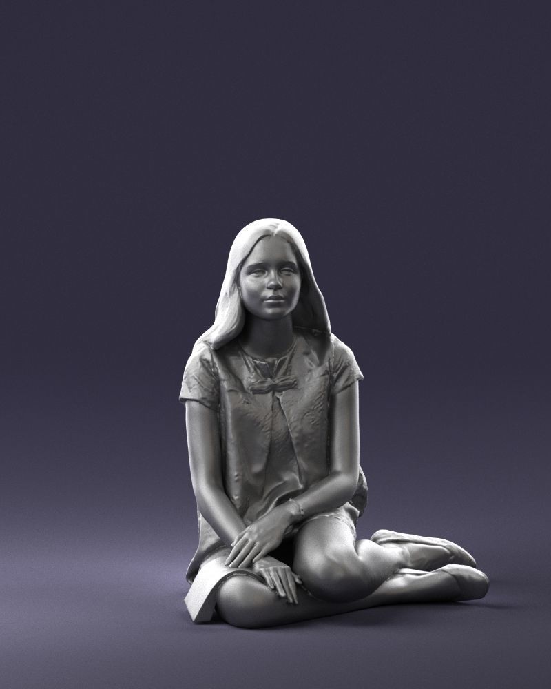 000196 Sitting Young Woman with Note 1016 3D model_1