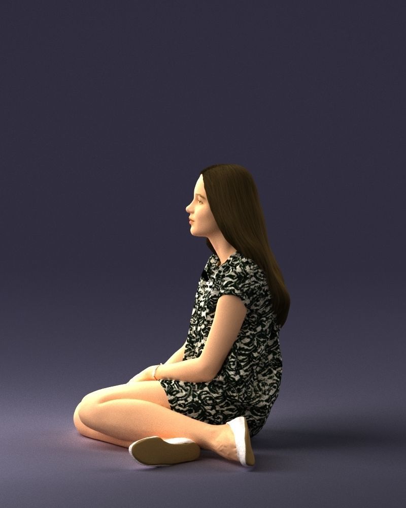 000196 Sitting Young Woman with Note 1016 3D model_24