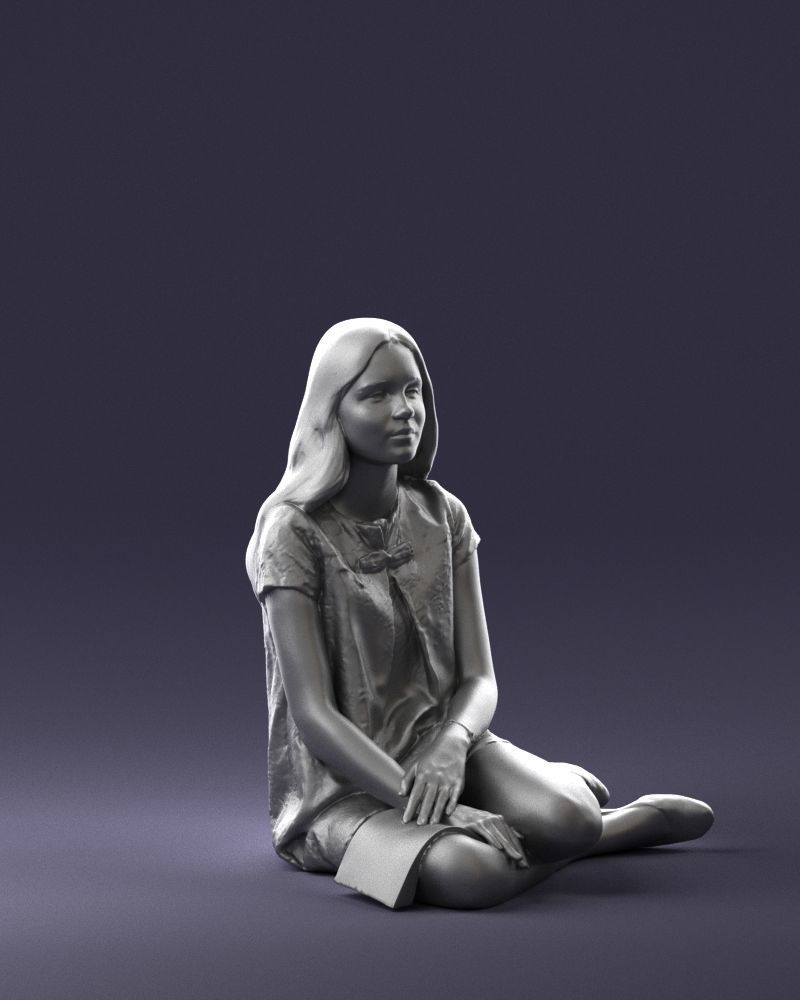000196 Sitting Young Woman with Note 1016 3D model_8