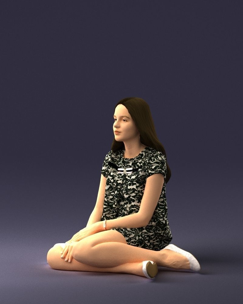 000196 Sitting Young Woman with Note 1016 3D model_27