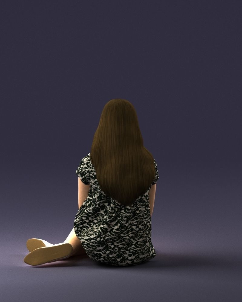 000196 Sitting Young Woman with Note 1016 3D model_18