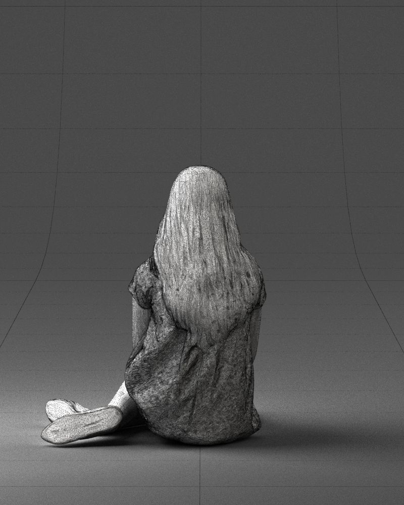 000196 Sitting Young Woman with Note 1016 3D model_19