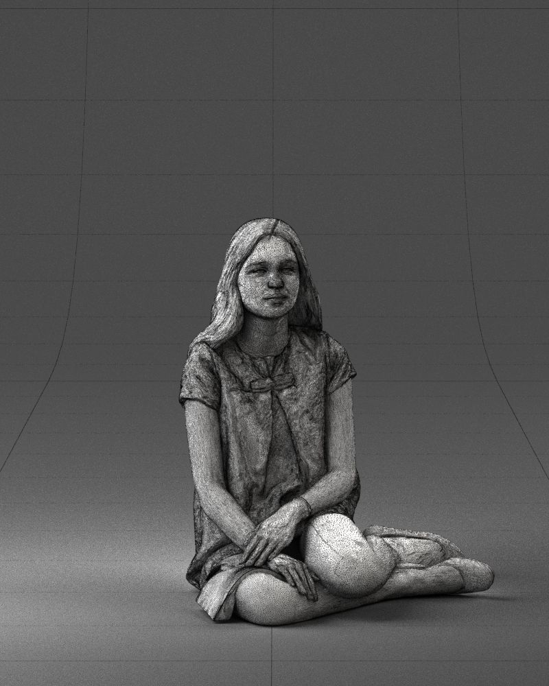 000196 Sitting Young Woman with Note 1016 3D model_4