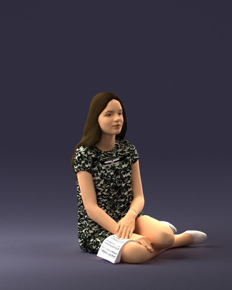 000196 Sitting Young Woman with Note 1016 3D model_6