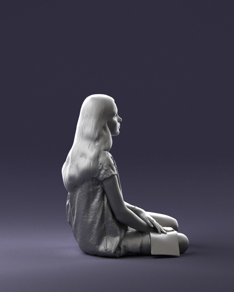 000196 Sitting Young Woman with Note 1016 3D model_13