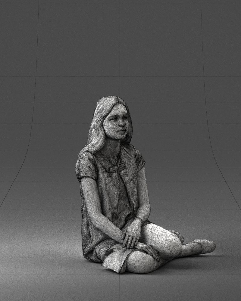 000196 Sitting Young Woman with Note 1016 3D model_7