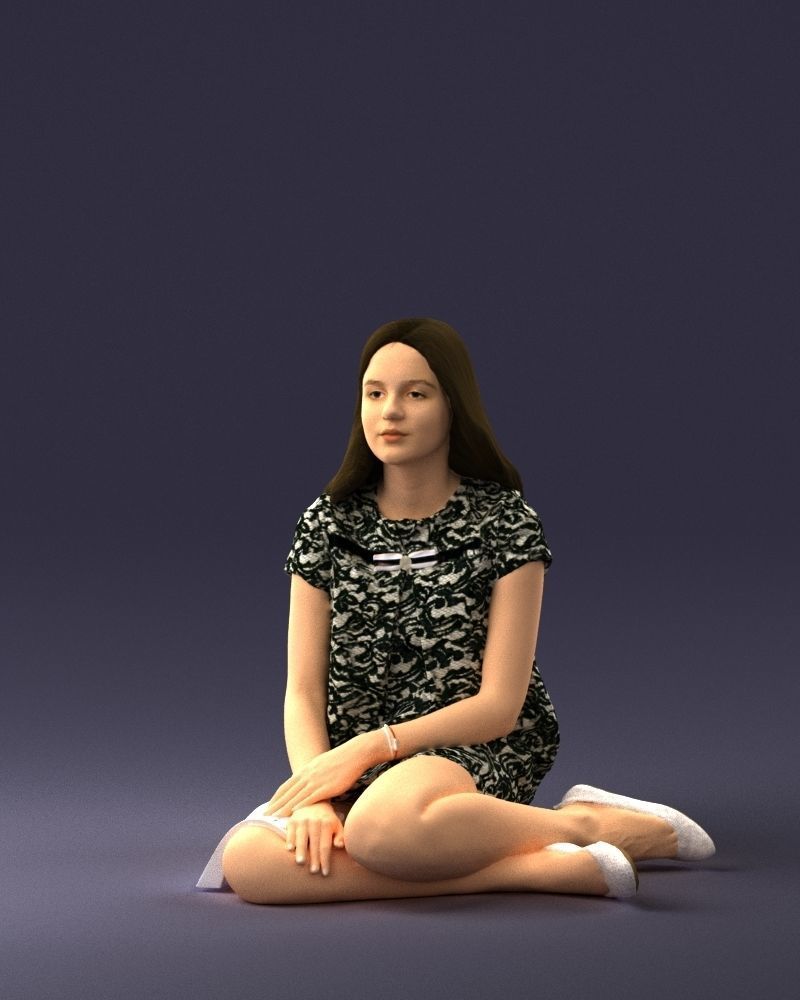 000196 Sitting Young Woman with Note 1016 3D model_30