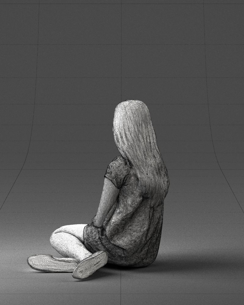 000196 Sitting Young Woman with Note 1016 3D model_23