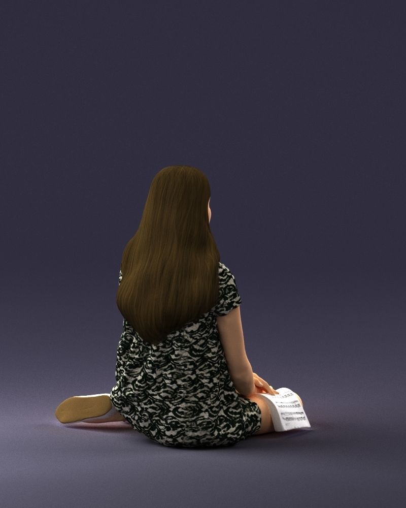 000196 Sitting Young Woman with Note 1016 3D model_15