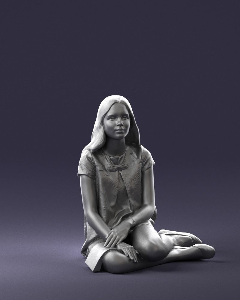 000196 Sitting Young Woman with Note 1016 3D model_5