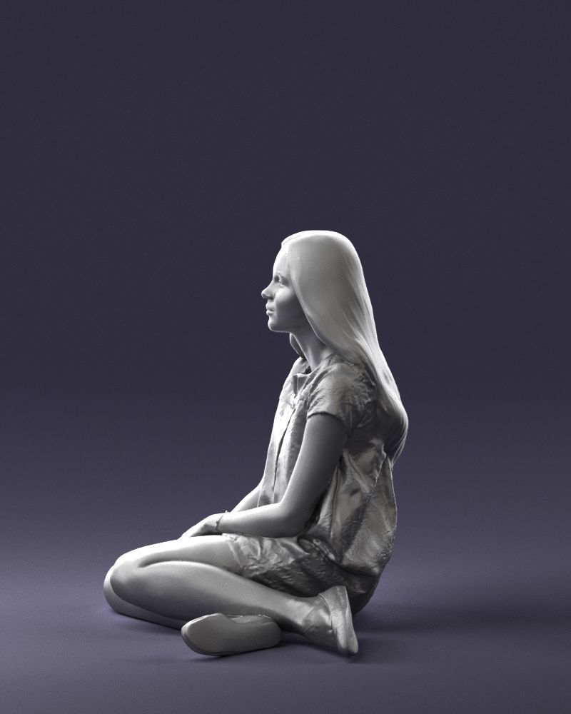 000196 Sitting Young Woman with Note 1016 3D model_25