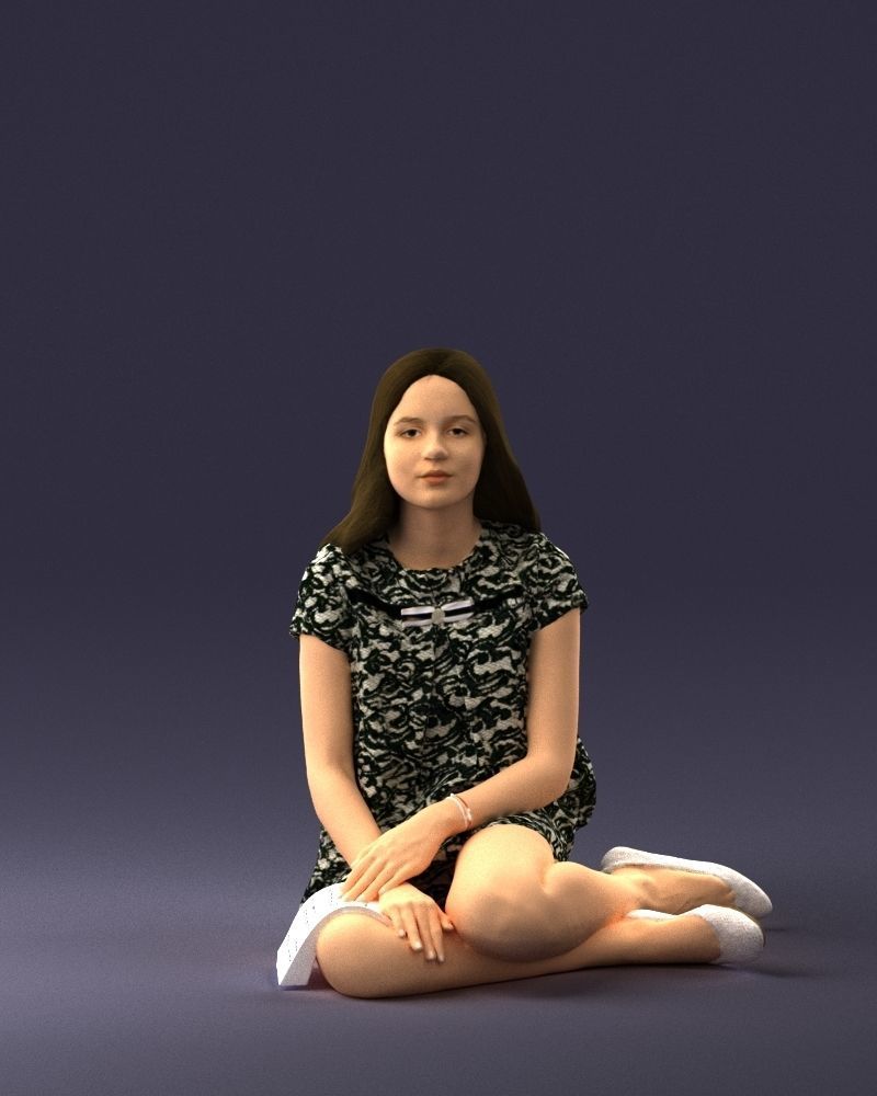 000196 Sitting Young Woman with Note 1016 3D model_33