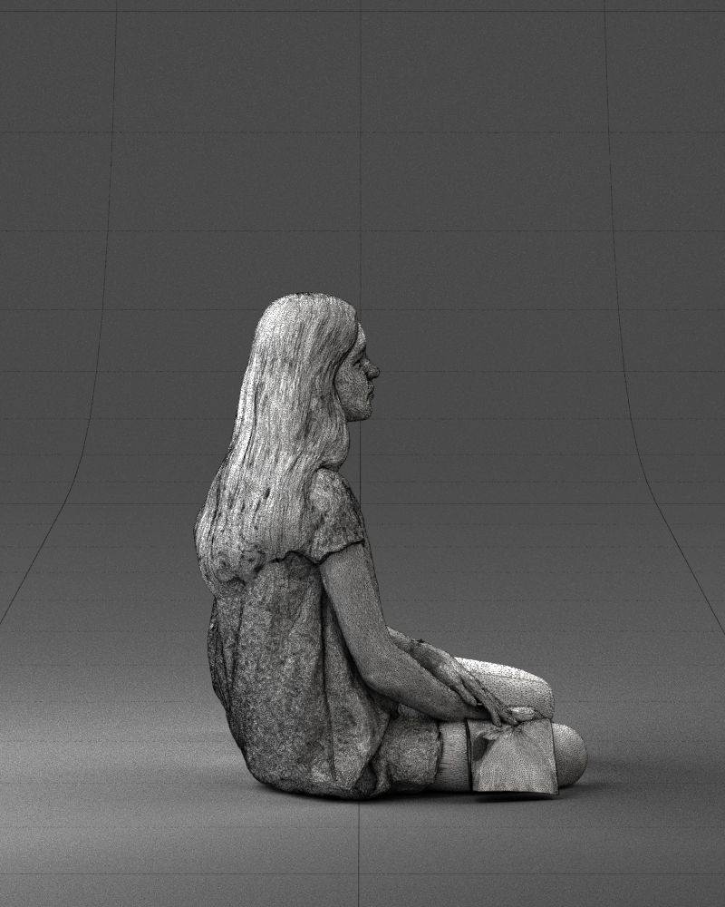 000196 Sitting Young Woman with Note 1016 3D model_14