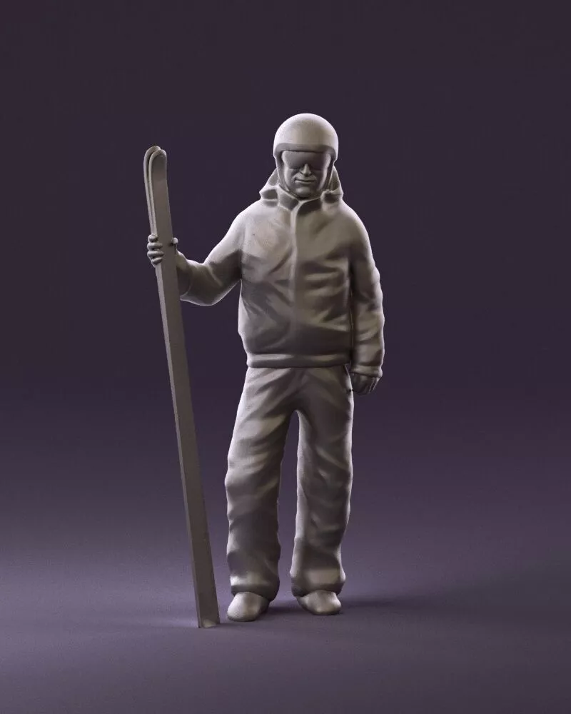 001099 Man in Ski Suit with Skis STL Miniature 3D print model