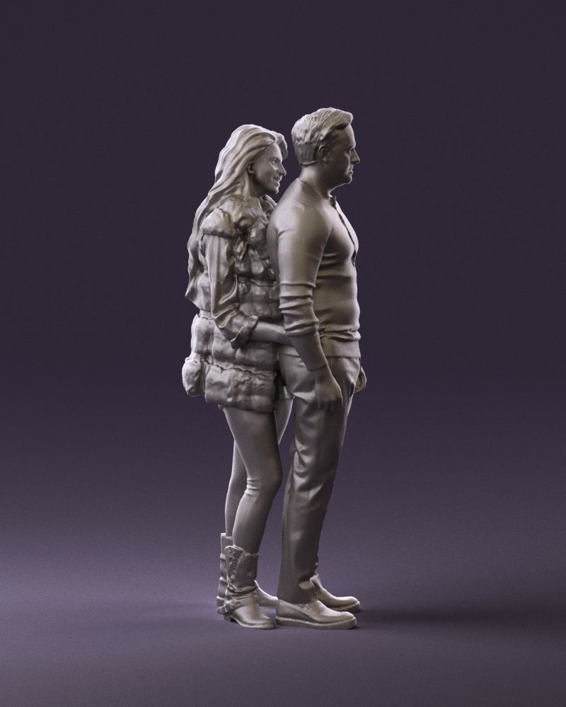 Woman in fur coat hugs man behind 0830 3D Print Ready 3D print model_8