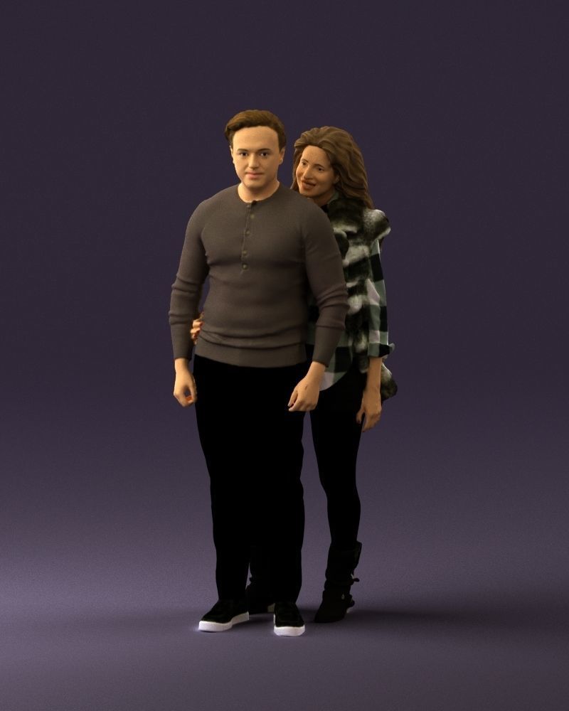 Woman in fur coat hugs man behind 0830 3D Print Ready 3D print model_23