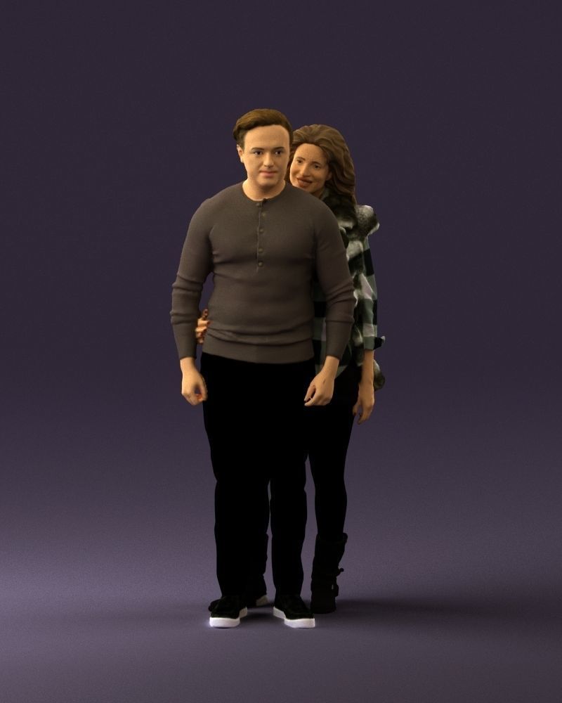Woman in fur coat hugs man behind 0830 3D Print Ready 3D print model_3