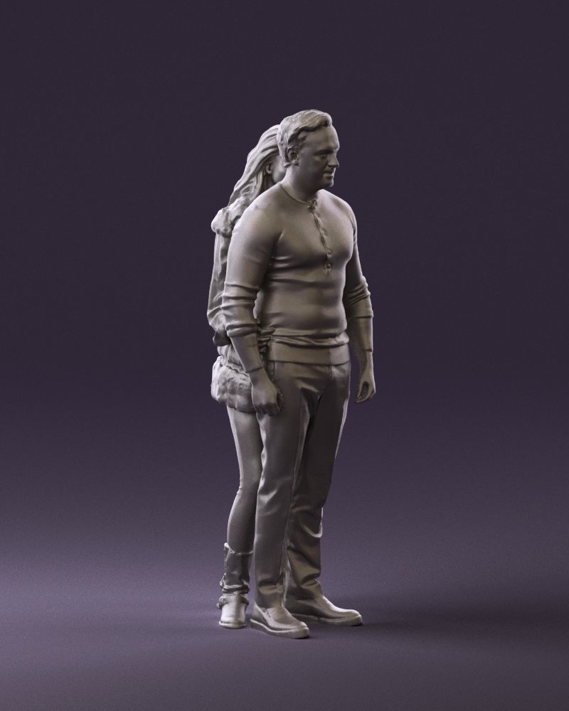 Woman in fur coat hugs man behind 0830 3D Print Ready 3D print model_6
