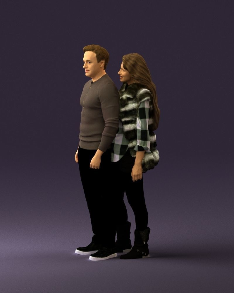 Woman in fur coat hugs man behind 0830 3D Print Ready 3D print model_19