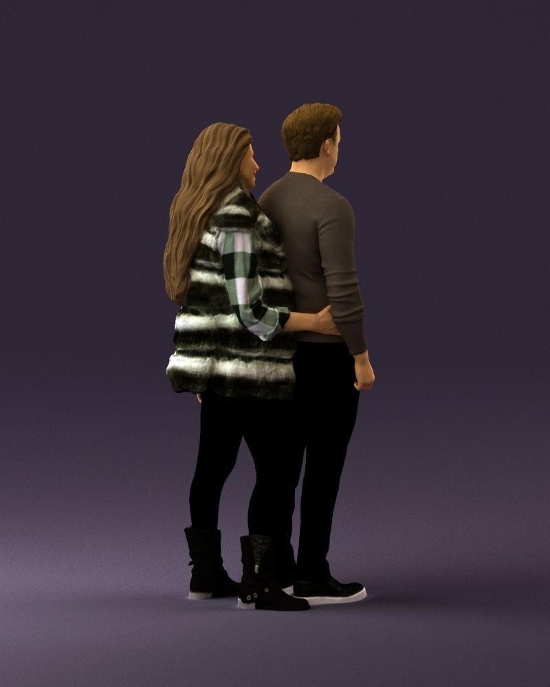 Woman in fur coat hugs man behind 0830 3D Print Ready 3D print model_11