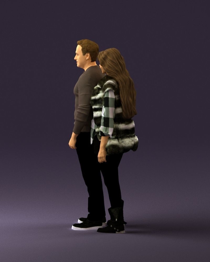 Woman in fur coat hugs man behind 0830 3D Print Ready 3D print model_17