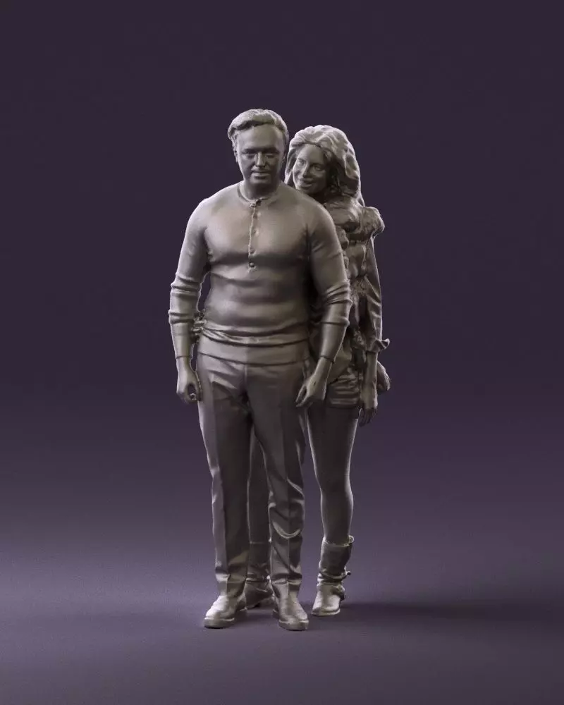Woman in fur coat hugs man behind 0830 3D Print Ready 3D print model_0