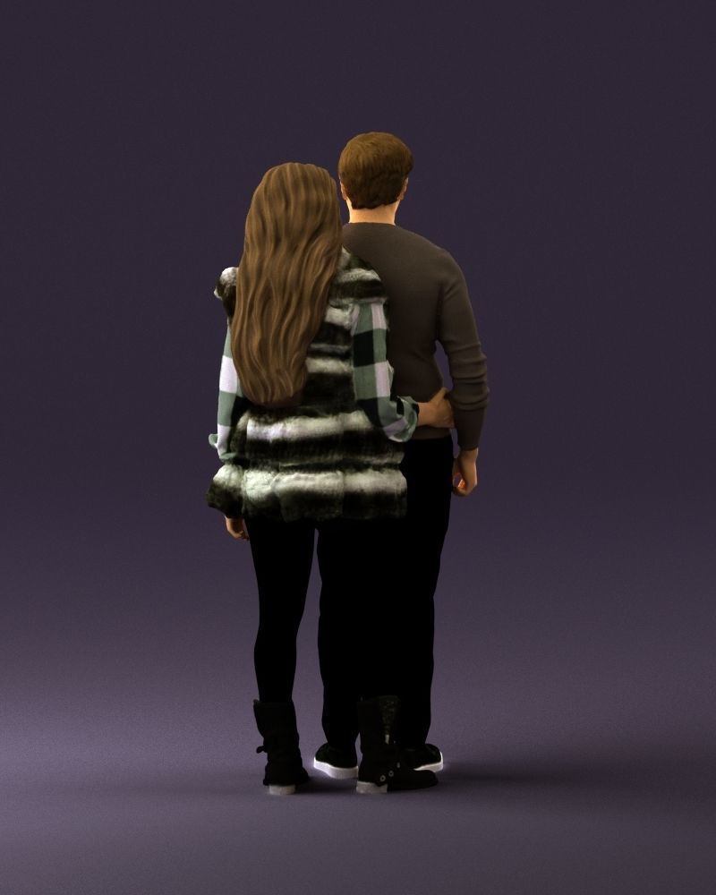 Woman in fur coat hugs man behind 0830 3D Print Ready 3D print model_13