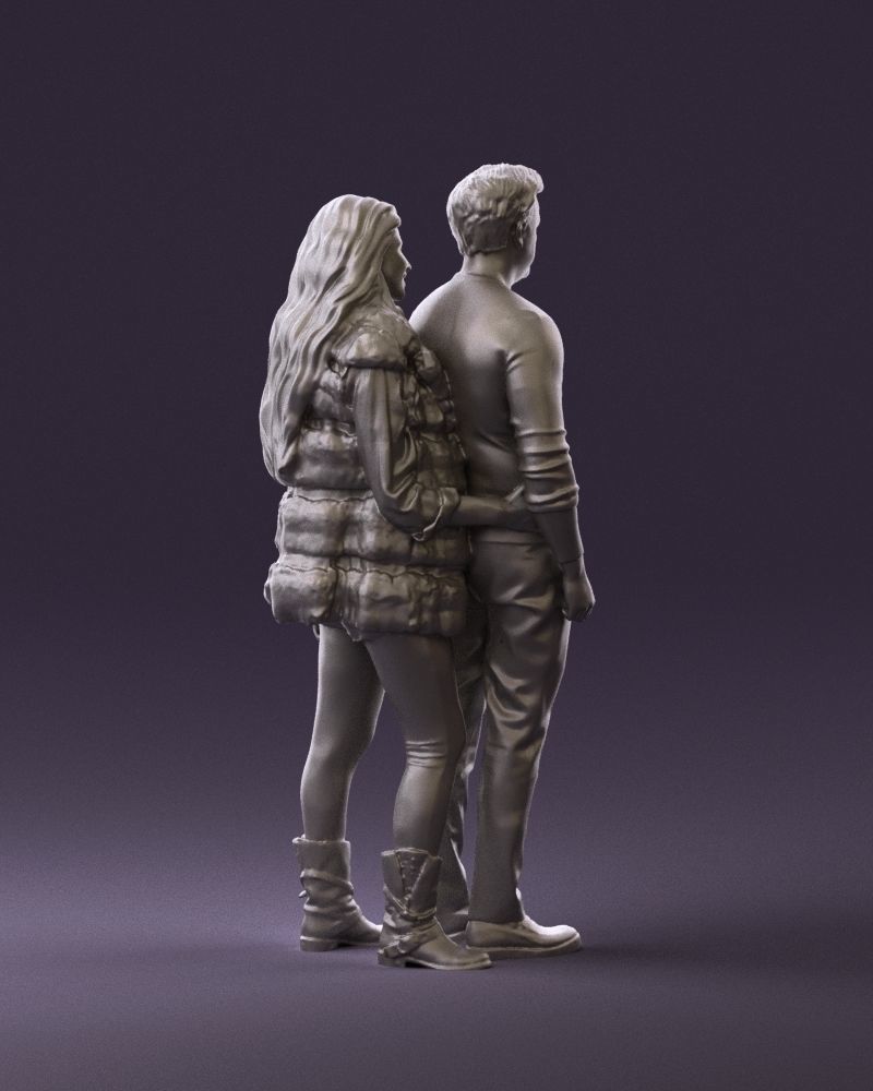 Woman in fur coat hugs man behind 0830 3D Print Ready 3D print model_10