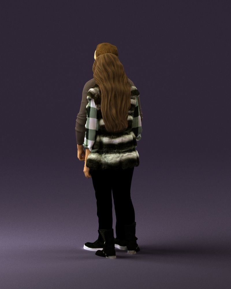 Woman in fur coat hugs man behind 0830 3D Print Ready 3D print model_15