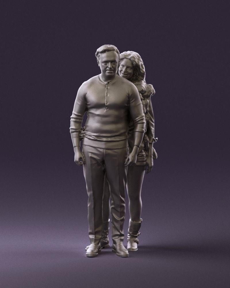 Woman in fur coat hugs man behind 0830 3D Print Ready 3D print model_2
