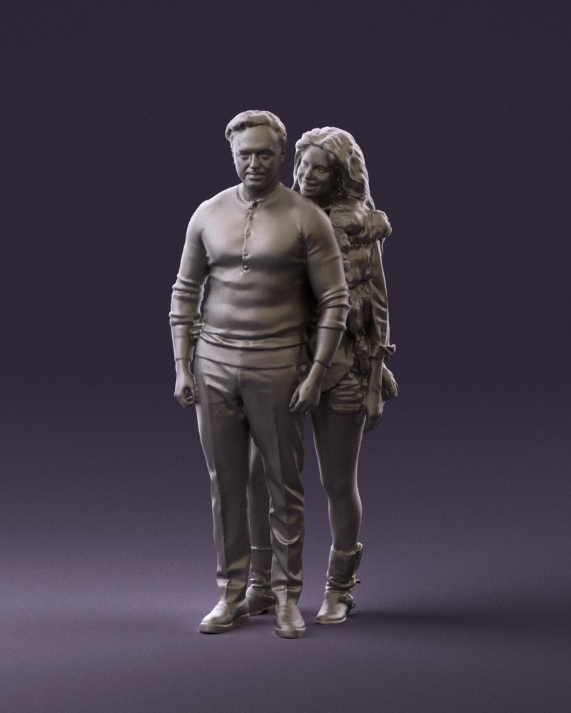 Woman in fur coat hugs man behind 0830 3D Print Ready 3D print model_22