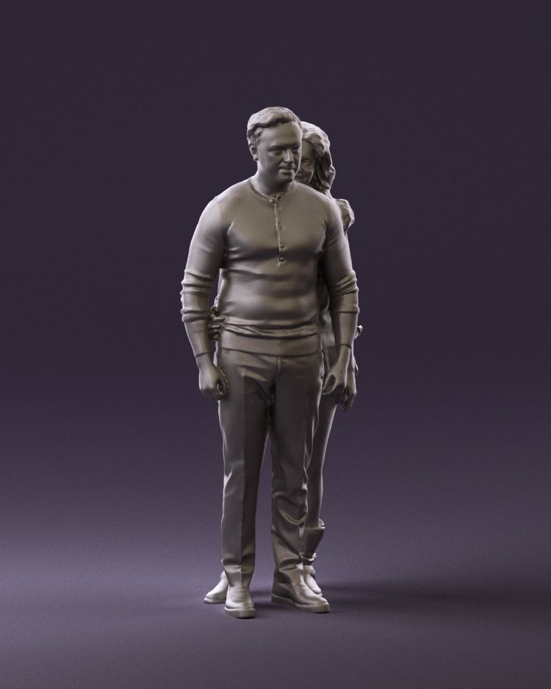 Woman in fur coat hugs man behind 0830 3D Print Ready 3D print model_4