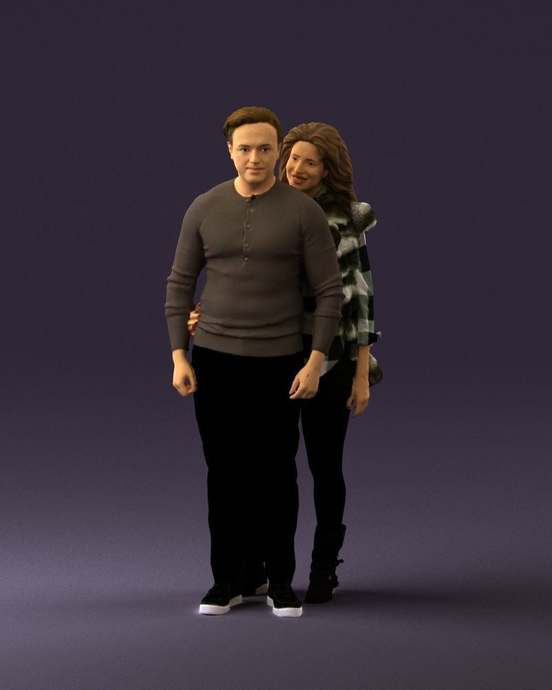 Woman in fur coat hugs man behind 0830 3D Print Ready 3D print model_1