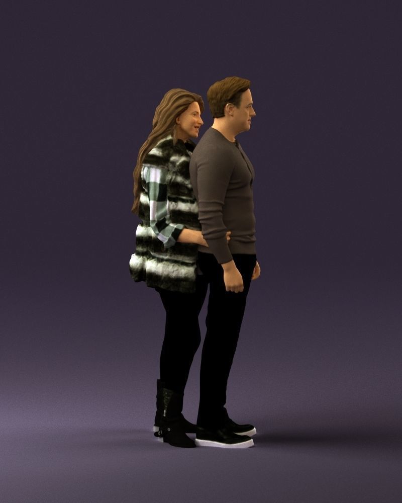 Woman in fur coat hugs man behind 0830 3D Print Ready 3D print model_9