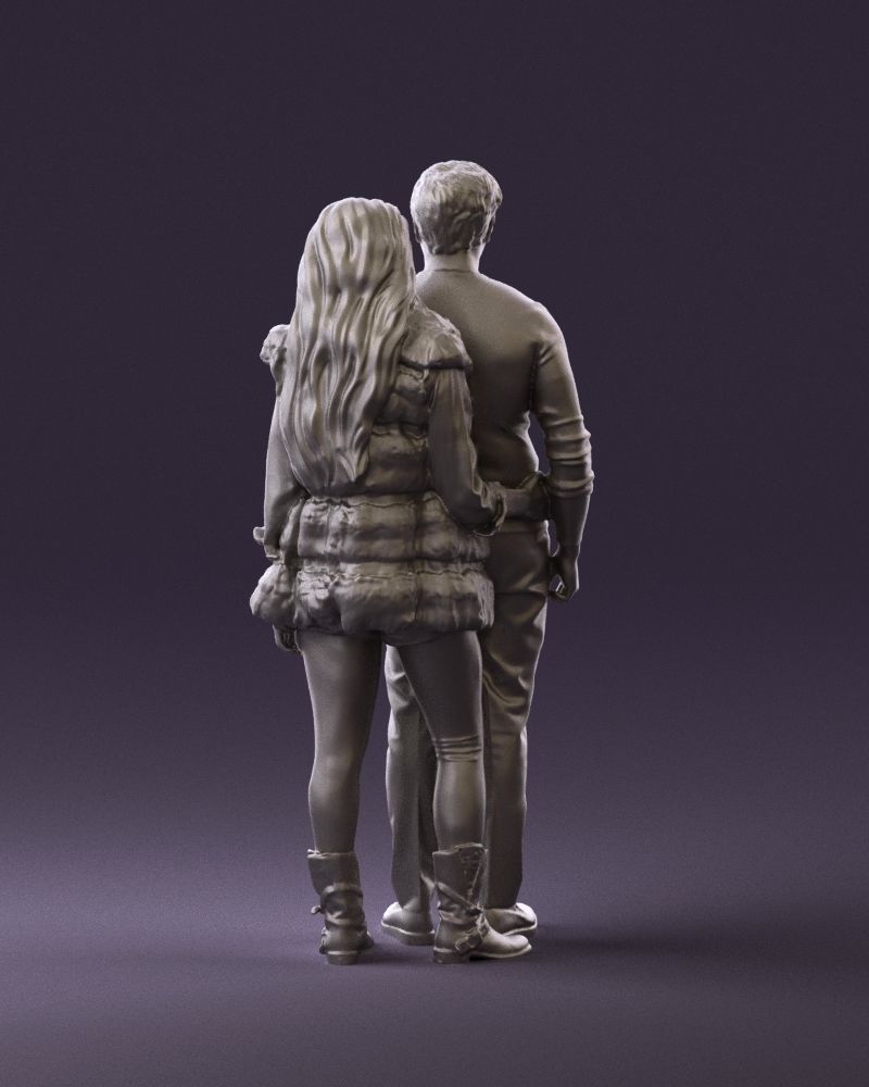 Woman in fur coat hugs man behind 0830 3D Print Ready 3D print model_12