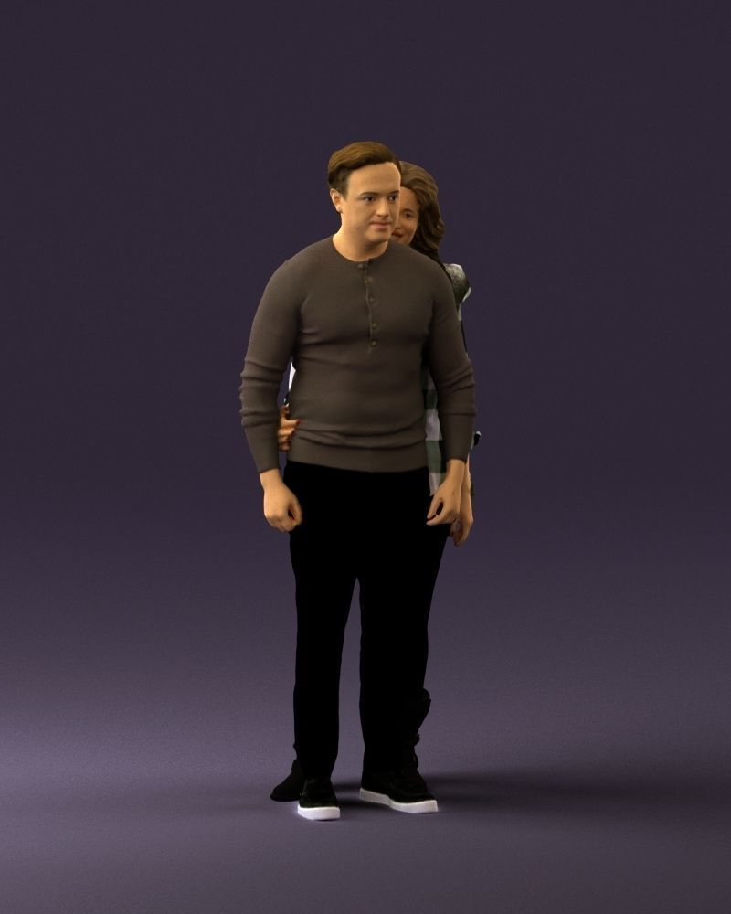 Woman in fur coat hugs man behind 0830 3D Print Ready 3D print model_5