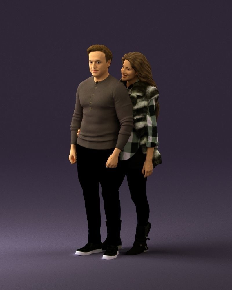 Woman in fur coat hugs man behind 0830 3D Print Ready 3D print model_21