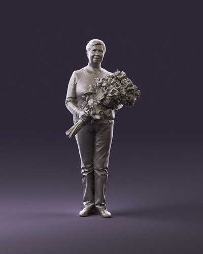 Woman in age with flowers 0959 3D Print Ready 3D print model