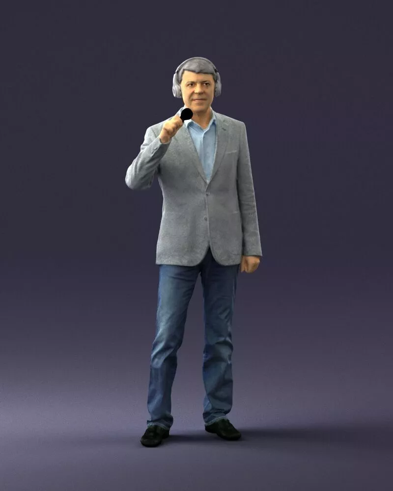 000503 Male Reporter with Microphone 3D Print Ready 3D print model